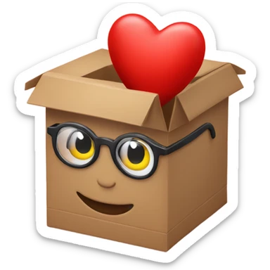 smart box with glasses on a big red heart sticker