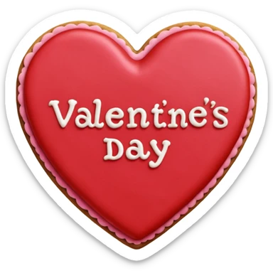 Heart-shaped cookie with smooth red icing emoji, write 'Valentine's day' on top of the red icing in white icing sticker