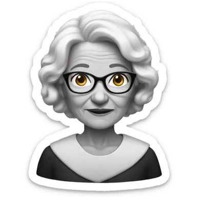 Portrait of a grandma with shoulder length hair in black and white  sticker