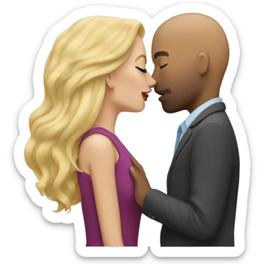 Blonde woman kissing bald man sticker