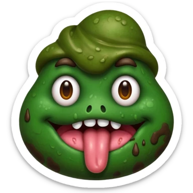 dark green poop sticking tongue out  sticker