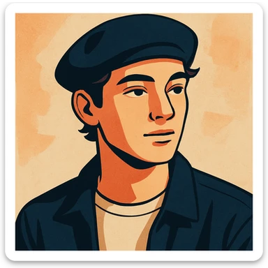 a young man wearing a beret, modern illustration style sticker