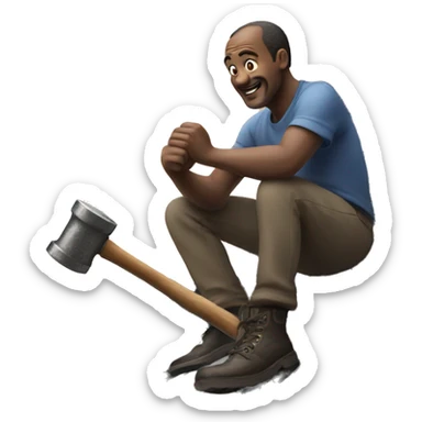 Man on a roof with a hammer sticker