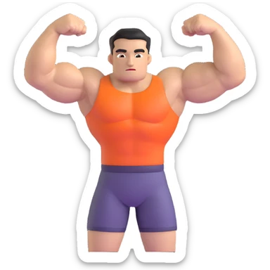 Man flexing muscles showing off sticker