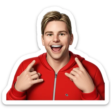 boy in red jacket smile sticker