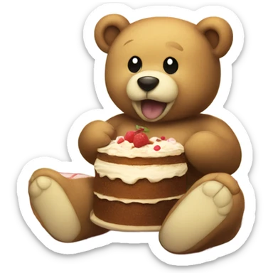 teddy bear sitting on a picnic blanket eating cake  sticker