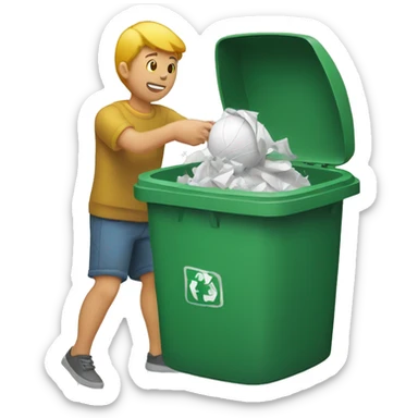 Throwing a crushed paper ball into a trash can sticker
