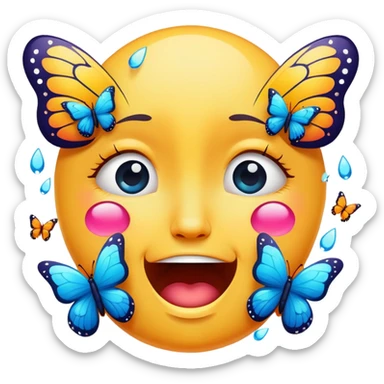Happy crying face with butterflies  sticker