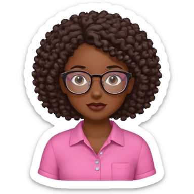 Black girl with curly hair with glasses wearing a pink shirt that’s cut on the side  sticker
