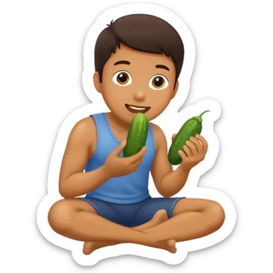 A man on his knees eating a cucumber sticker