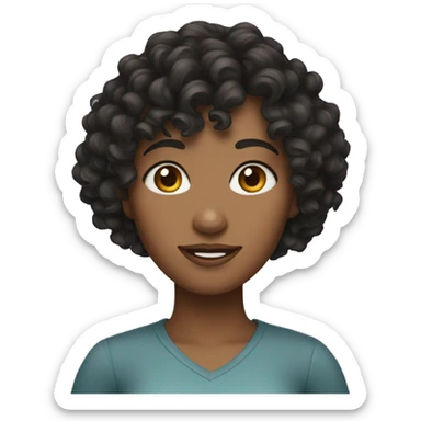 Woman with curly dark hair and bangs  sticker