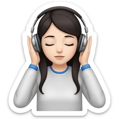 Girl with dark hair, wearing headphones, her hands are on her ears, and her eyes are close sticker