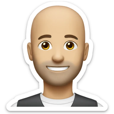 Bald CFO with short beard, small smile sticker