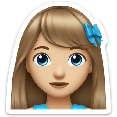 rainbow brown long hair fringe girl with blue eyes sticker
