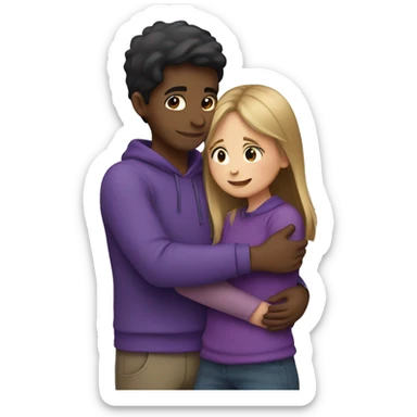 Girl hugging boy and Purple Heart  sticker
