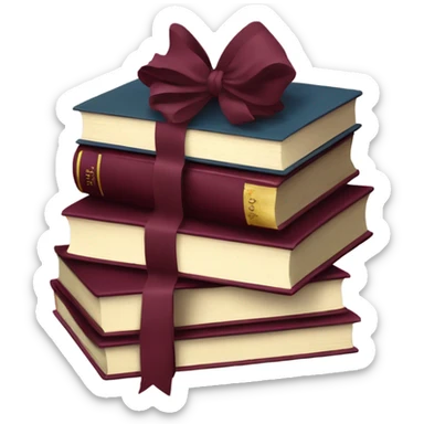 burgundy books stacked up and tied together by a burgundy bow sticker