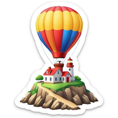 Hot air balloon above a scenic ocean with a lighthouse sticker