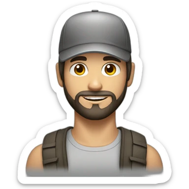 young dark-haired white man with a cap and beard sticker