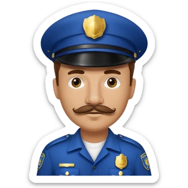 Male police officer, cap on, mustache, realistic portrait sticker