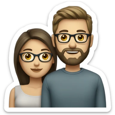 Couple in love. She has dark hair, blue eyes and wears glasses. He has short blond hair, three day beard and wears glasses sticker