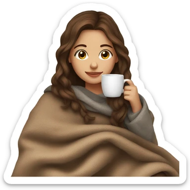 Brown hair Girl drinking coffee, with a cozy blanket sticker