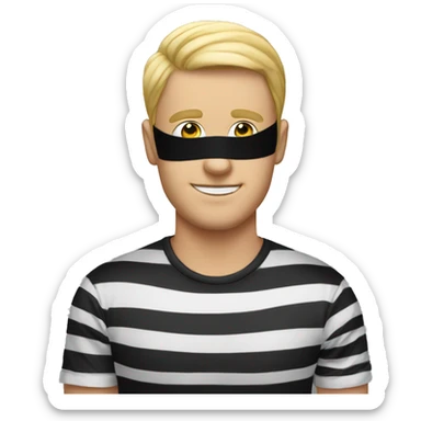 a man with an eye mask and an black and white stripes  t shirt sticker