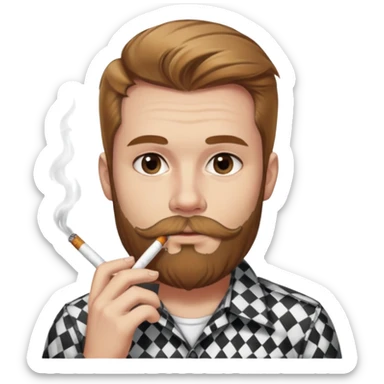 Bust of Ricky from Trailer Park Boys, with light brown hair and his characteristic beard and whiskers, with a cigarette in his mouth, giving sexy look, wearing black and white checkered shirt sticker