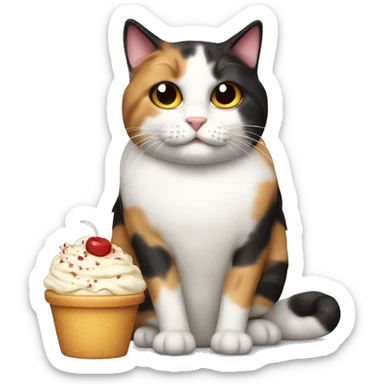 Realistic Fat calico cat with sundae sticker