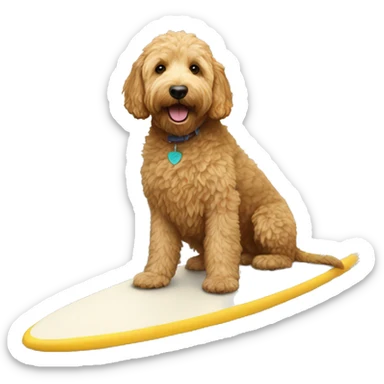 golden doodle on a surfboard sticker