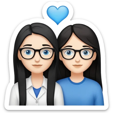 Lesbian couple. 1 white with blue eyes and long black hair. Other white with blue eyes and glasses and long brown hair.  sticker