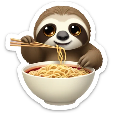cute sloth eating ramen noodles from a bowl with chopsticks  sticker