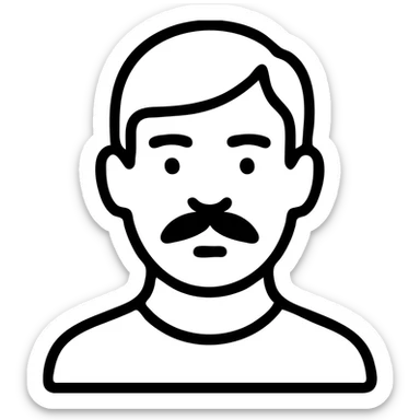 Asian man with black mustache and red hair, outlined icon style sticker