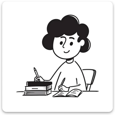 Student sitting at desk, taking notes while listening to lecture sticker