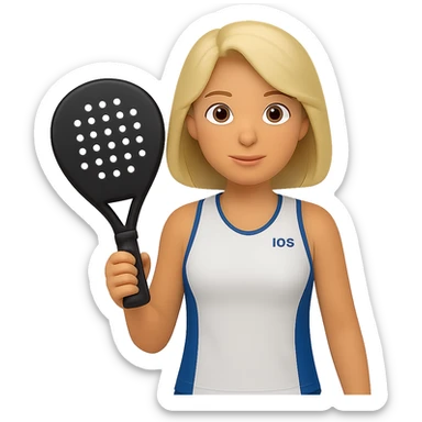 Change the image to depict a woman simply holding a padel racket in a neutral pose with no action, in emoji style, with no background. sticker