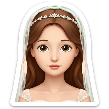 Blonde skin bride with a long veil with brown hair with a chin on her face sticker