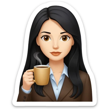 business woman caucasian long black hair drinking coffee sticker