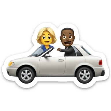 Woman in a car chasing a man that is outside the car sticker