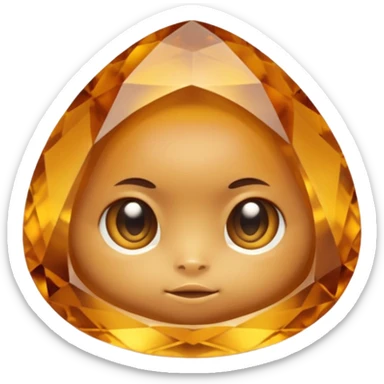 Single gemstone rock character, warm golden citrine, squat and heavy like a rock, with carved facets and tiny surface imperfections, cute round eyes  sticker