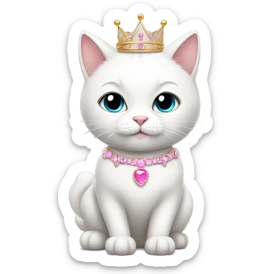 White cat in pink princess dress with tiara sticker
