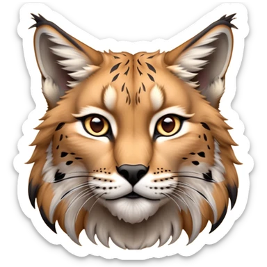 Cinematic-Noble realistic-Lynx-Portrait-Emoji – Poised and regal, with a strong, agile build and a strikingly patterned fur of warm tawny fur accented by bold black ear tufts, deep-set, intelligent amber eyes, simplified yet sharp and sophisticated. zoomed out to show shoulders sticker