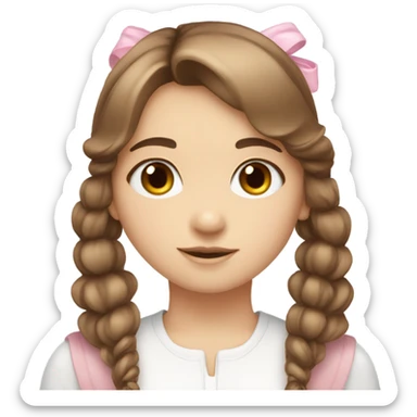cute beautiful white girl, brown hair with bangs, two ponytails, pink angel wings,  sticker