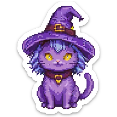 purple witch cat pixel art sticker