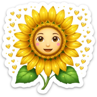sunflower surrounded with hearts and sparkles sticker