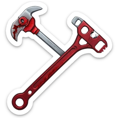 A wrench covered In zombie blood, in a dark menacing style sticker