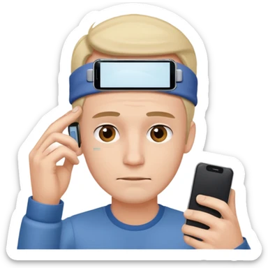 guy holding an smartphone horizontally on his forehead sticker