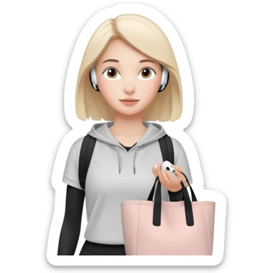 clean girl aesthetic emoji, wearing athleisure, airpods, natural look, carrying tote bag, subtle blush sticker