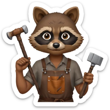 dirty blacksmith  brown racoon holding hammer sticker