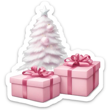 Light pink Christmas gifts under a white Christmas tree  sticker