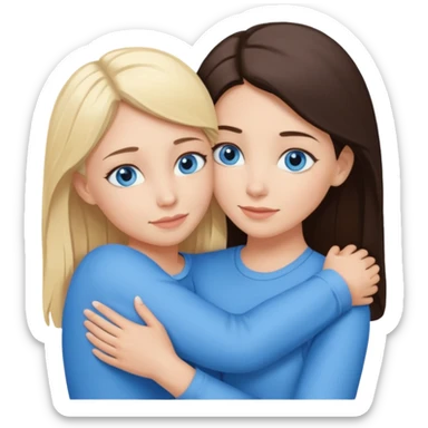blonde mom blue eyes and brunette daughter blue eyes hugging sticker