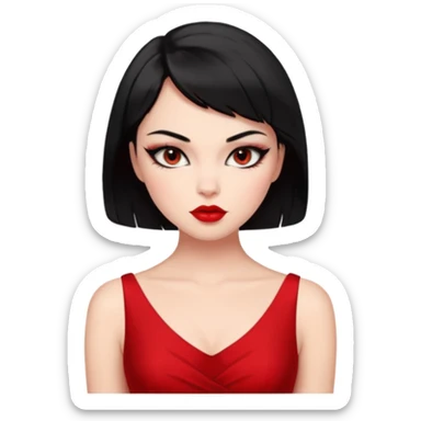 Chica Otaku con delineado gatita con vestido rojo y pelo corto negro súper sexy sticker